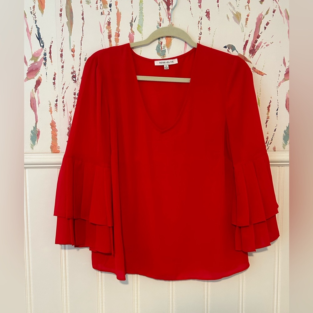 Red V-Neck Blouse
